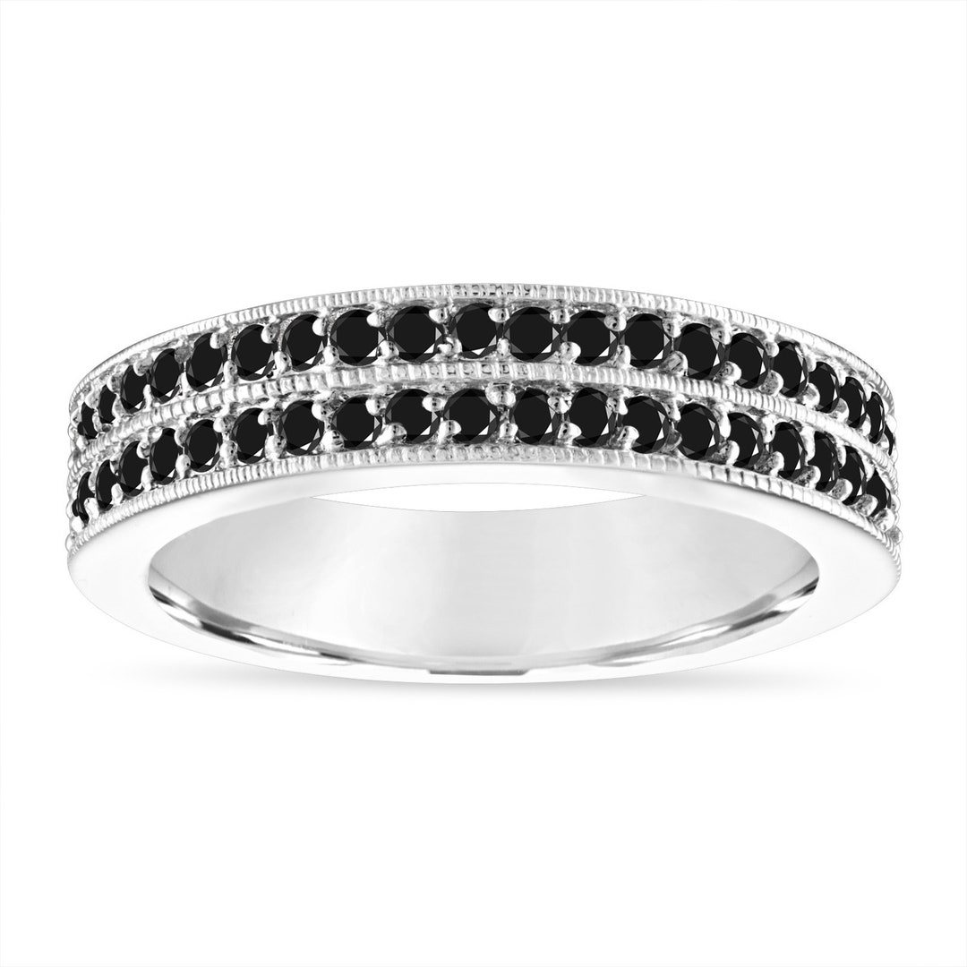 Black Diamond Wedding Band, Two Row Half Eternity Fancy Black Diamonds
