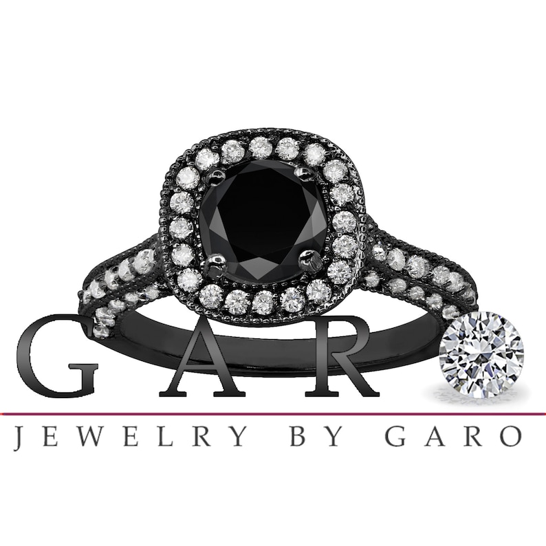 Black Gold Diamond Wedding Ring Black & White Diamond Etsy
