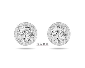 Diamond Halo Earrings 2.18 Carat GIA Certified 14K White Gold Or Black Gold Vintage Style Unique Handmade