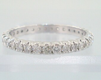 Eternity Diamond Band, Wedding Ring, Womens Anniversary Ring, 14K White Gold 0.70 Carat Stackable handmade