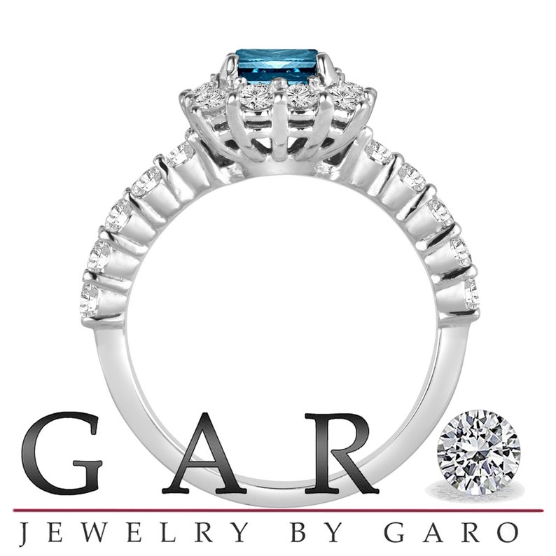 Platinum Princess Cut Fancy Blue Diamond Engagement Ring 2.24 Carat VS2 Handmade image 3
