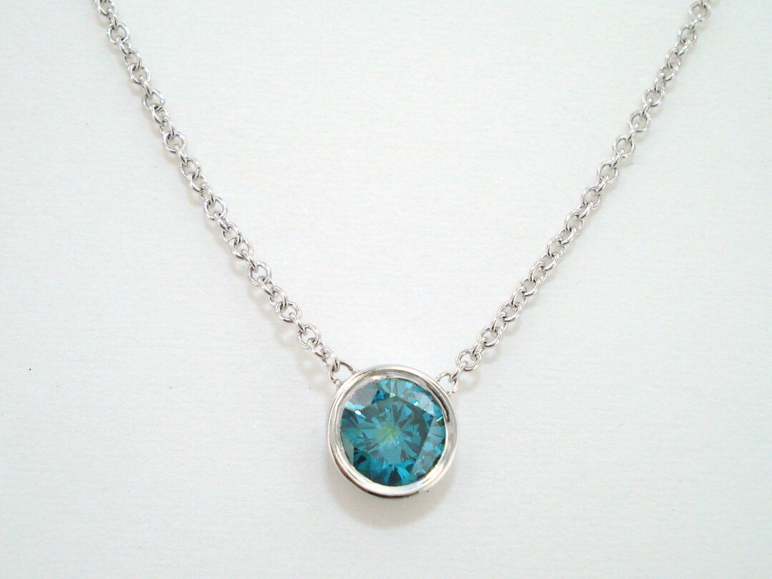 Platinum Blue Diamond by the Yard Solitaire Pendant Necklace 0.50 Carat ...