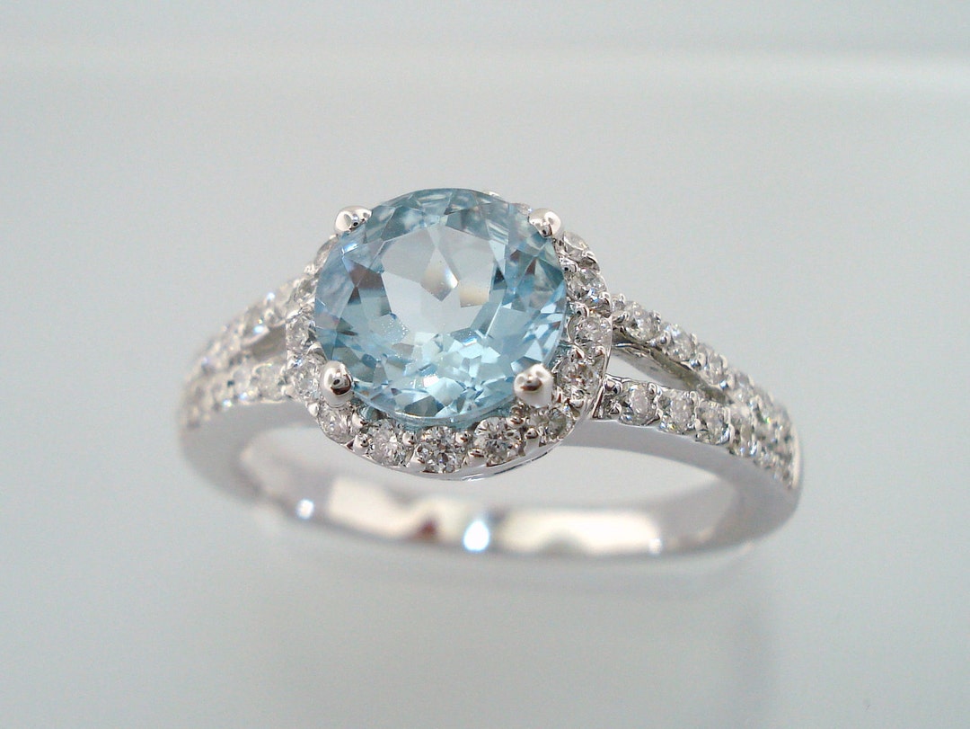 Aquamarine & Diamond Engagement Ring Birthstone Bridal Ring - Etsy