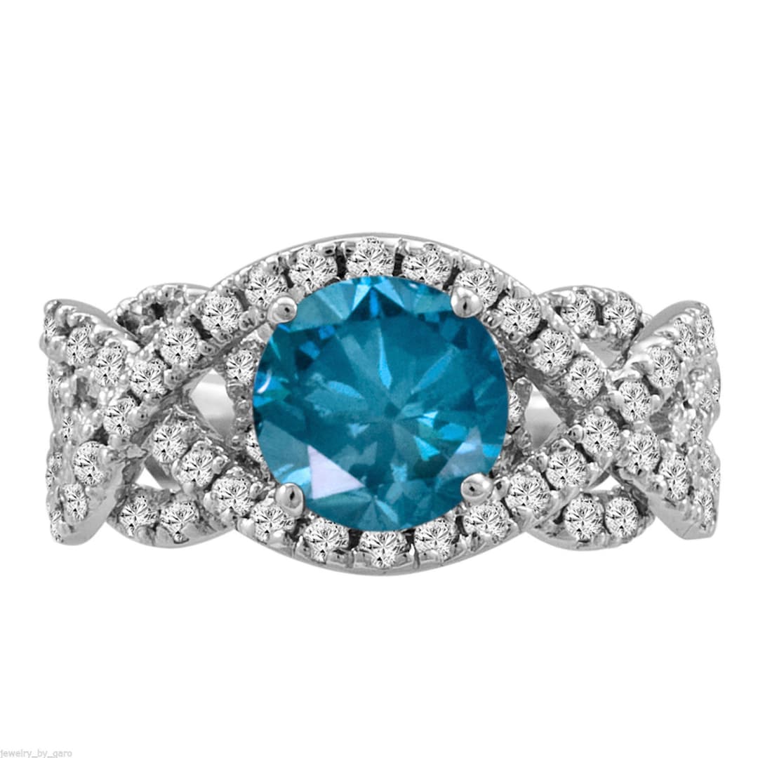 Platinum Blue & White Diamonds Engagement Ring Wedding Ring - Etsy