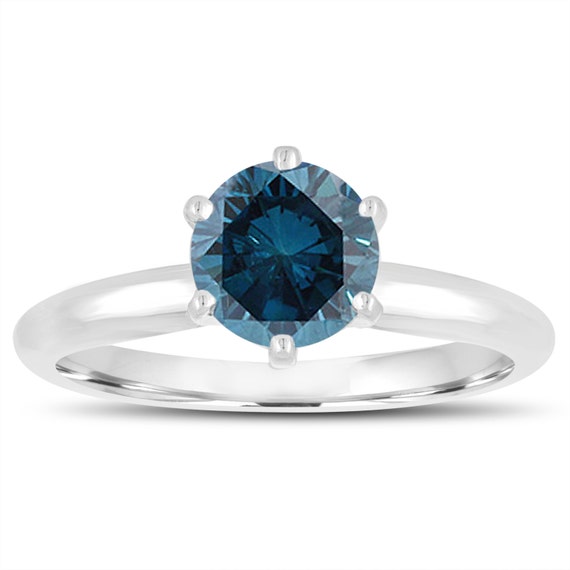 1.00 Carat Fancy Blue Diamond Solitaire Engagement Ring 14K | Etsy