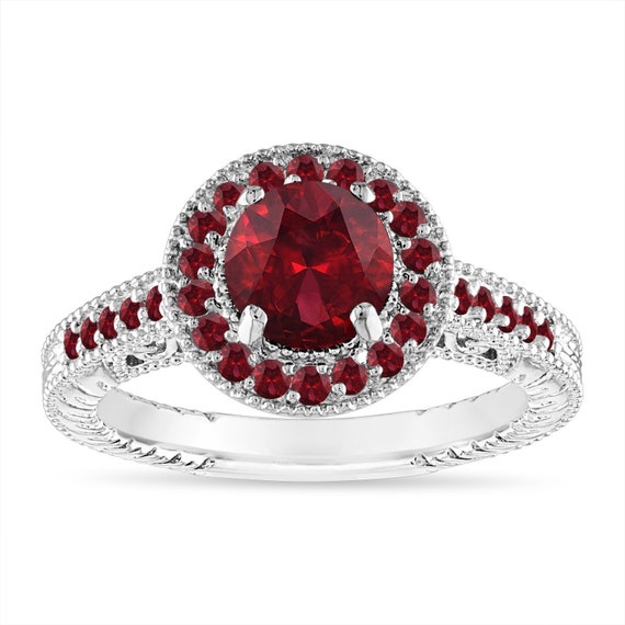 Platinum Garnet Engagement Ring Garnet Wedding Ring Vintage