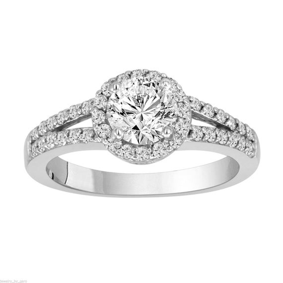 1.01 Carat Natural Diamond Engagement Ring Halo Pave Bridal | Etsy