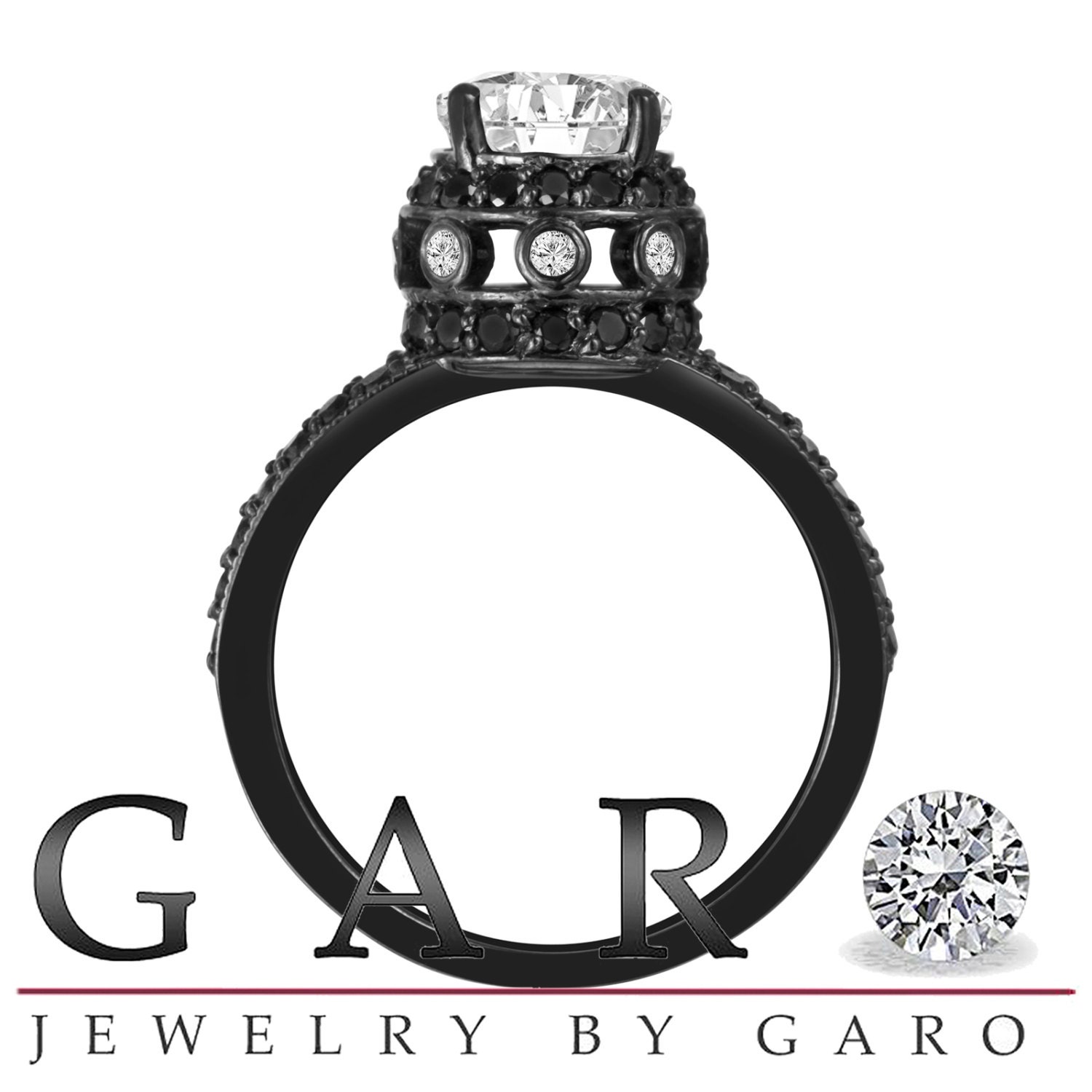 Vintage Diamond Engagement Ring Black Halo Engagement Ring Etsy