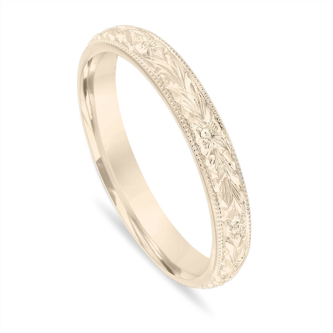 Hand Engraved Wedding Band, Gold Wedding Ring, Vintage Wedding Band, 3 ...
