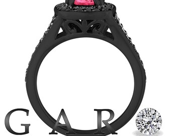 ピンクサファイアのエンゲージリング：14Kブラックゴールド、ブラック