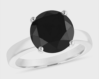5 Carat Black Diamond Solitaire Engagement Ring 14K White Gold, Rose Gold Or Black Gold Unique Certified Handmade