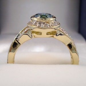 Blue Diamond Engagement Ring Yellow Gold, Halo Engagement Ring, Infinity Bridal Ring, 1.30 carat Micro Pave Set handmade image 4