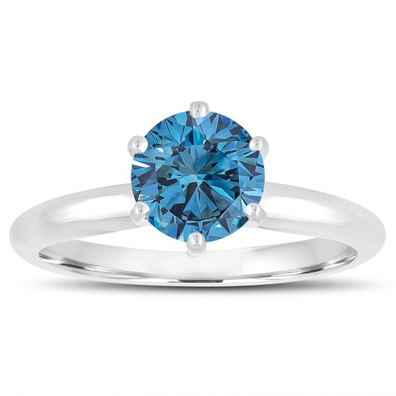 Bague de fiancailles diamant bleu 1 01 carat VS2 bague solitaire six griffes vintage or noir 14 carats ou or blanc ou platine certifie fait main Etsy Canada