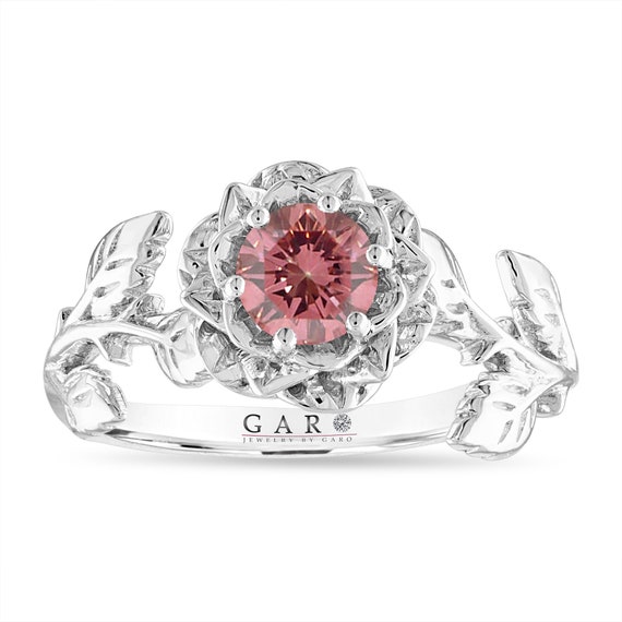 14k White Gold Classic Style Trellis Three-Stone Engagement Rings with 2.55  Total Carat Pink-SI2 Round Diamond from Diamond Traces