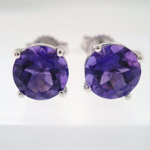14K White Gold Purple Amethyst Stud Earrings 2.00ct Handmade Birthstone