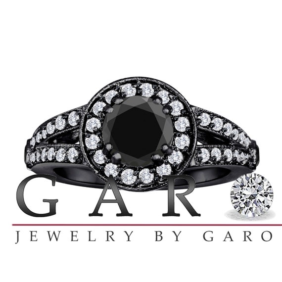 Buy Black Diamond Cocktail Ring 1.61 Carat 14k Black Gold Vintage Style Unique Pave Halo Handmade Certified Online in India Etsy