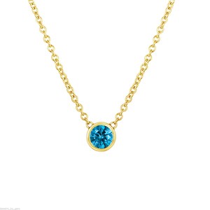 0.25 Carat Blue Diamond Solitaire Pendant Necklace, Diamond By The Yard Pendant Necklace, 14k Yellow Gold Handmade Low Bezel Set