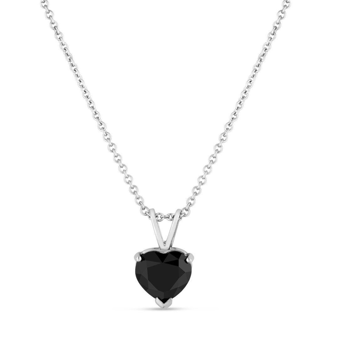 Heart Pendant Necklace Heart Shape Black Diamond Solitaire Etsy