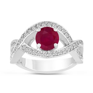 1.55 Carat Red Ruby Engagement Ring 14K White Gold Bridal Handmade Certified