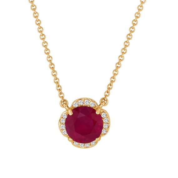 Ruby & Diamonds Flower Pendant Necklace 2.62 Carat 14k Yellow | Etsy