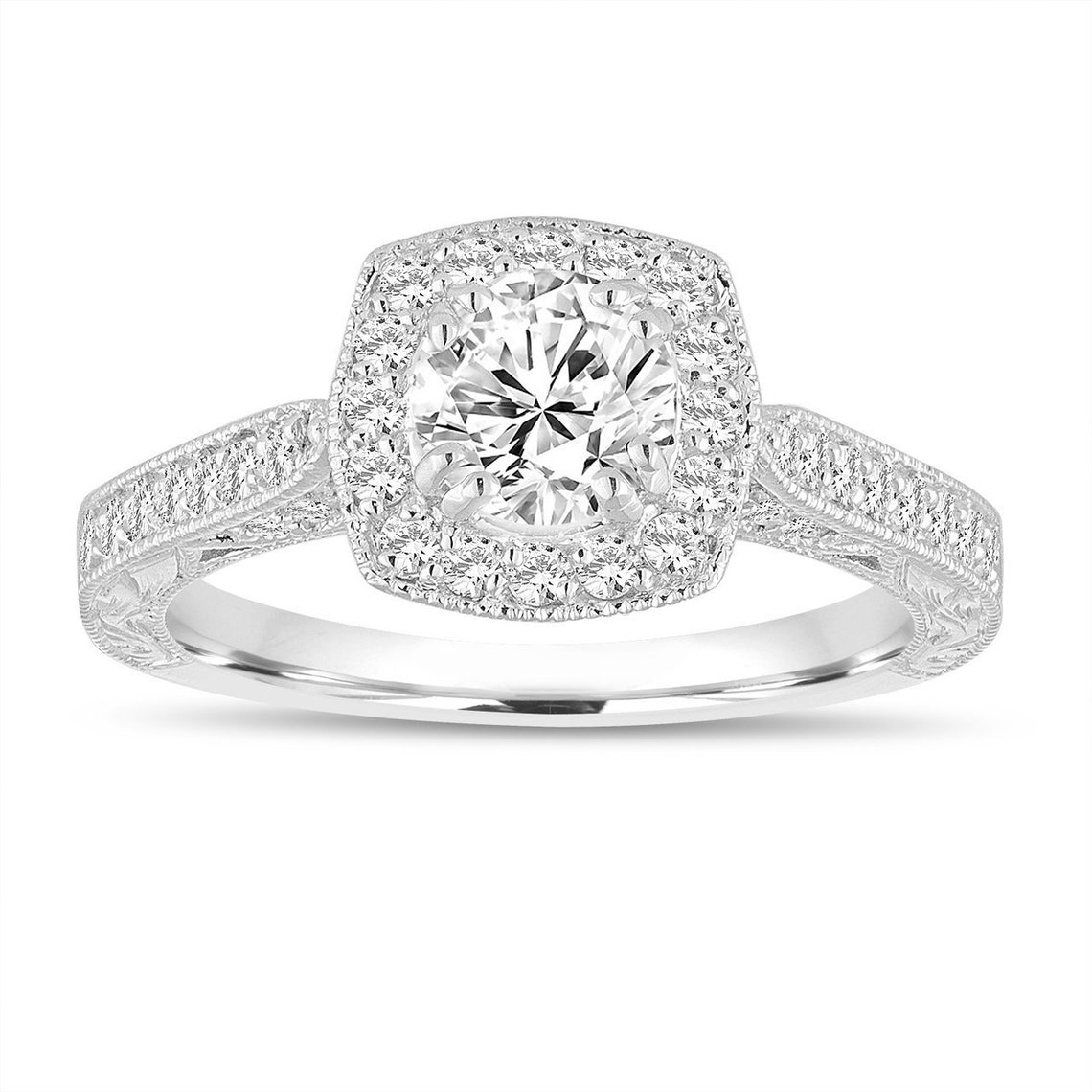 Platinum Diamond Engagement Ring Hand Engraved Vintage Etsy