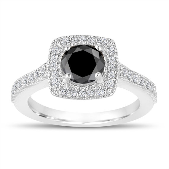 Black diamond 2024 halo engagement ring