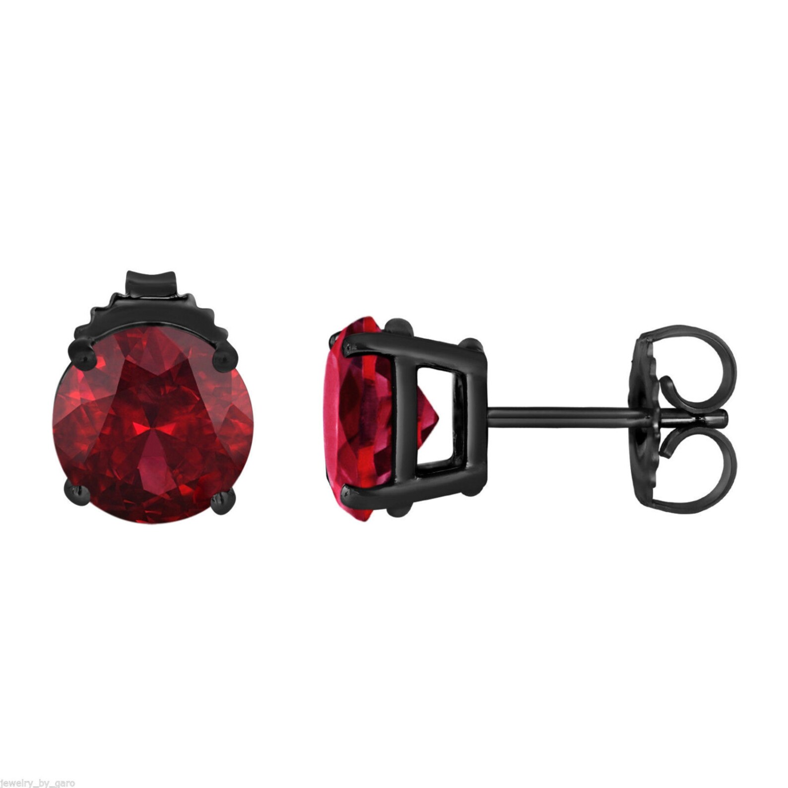 Red Stud Earrings Vintage Style 14K Black Gold 2.00 Etsy