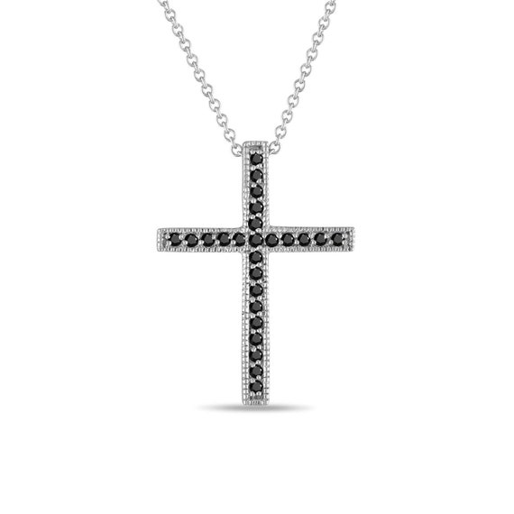Black Diamond Cross Pendant Cross Necklace 0.25 Carat Platinum