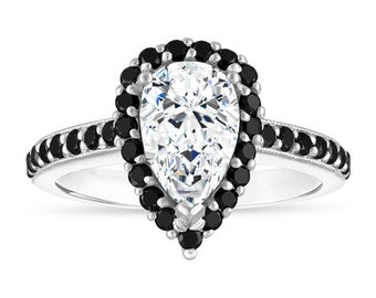 Pear Shaped Moissanite Engagement Ring, 1.75 Carat 14k White Gold Unique Handmade Certified