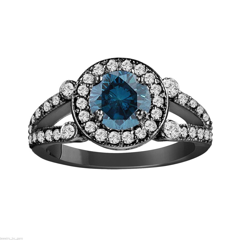 Vintage Blue Diamond Engagement Ring Fancy Blue & White Etsy