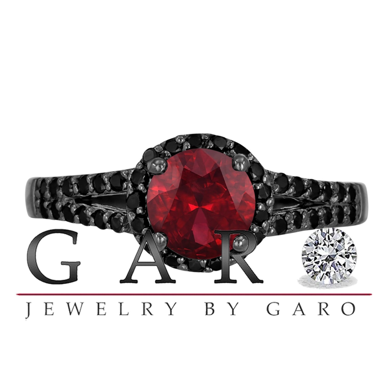 & Black Diamond Engagement Ring Vintage Style 14k Black Etsy