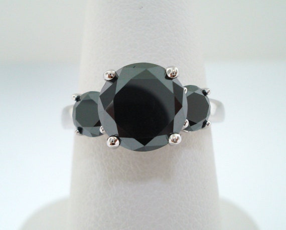 Black Diamond Three-stone Engagement Ringbridal Ring 2.90 | Etsy