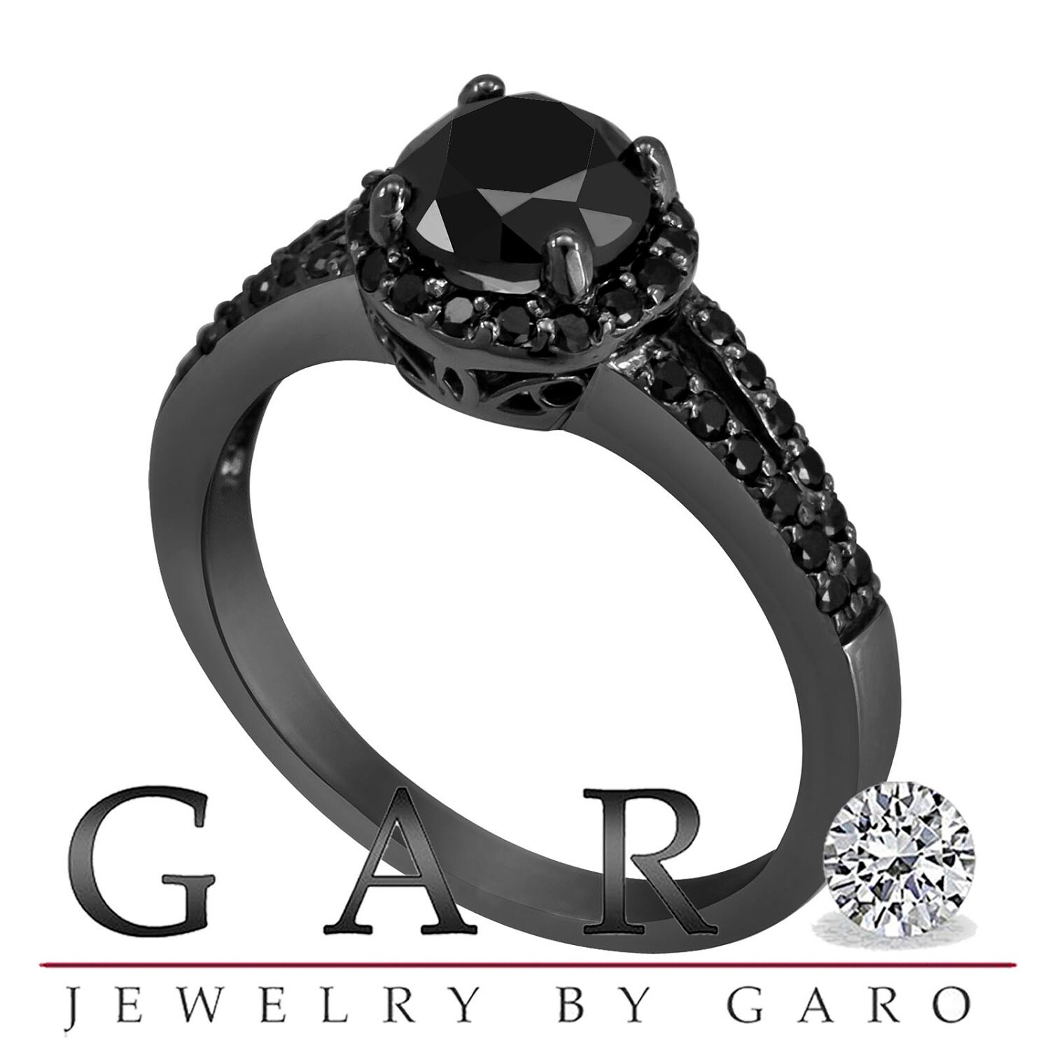 Black Diamond Engagement Ring, Black Gold Engagement Ring