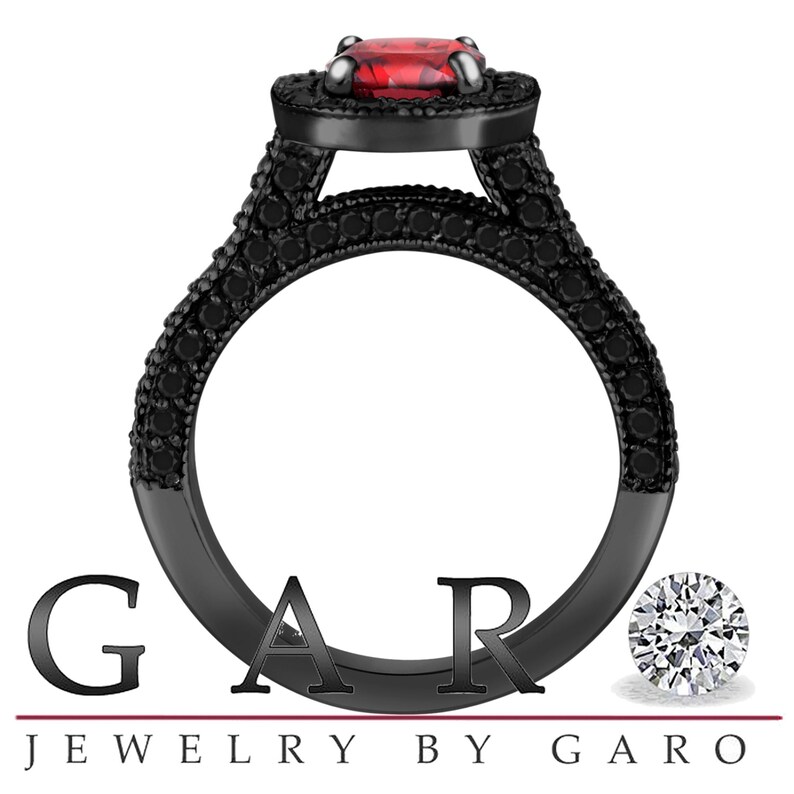 & Black Diamond Engagement Ring Cushion Cut Vintage Etsy