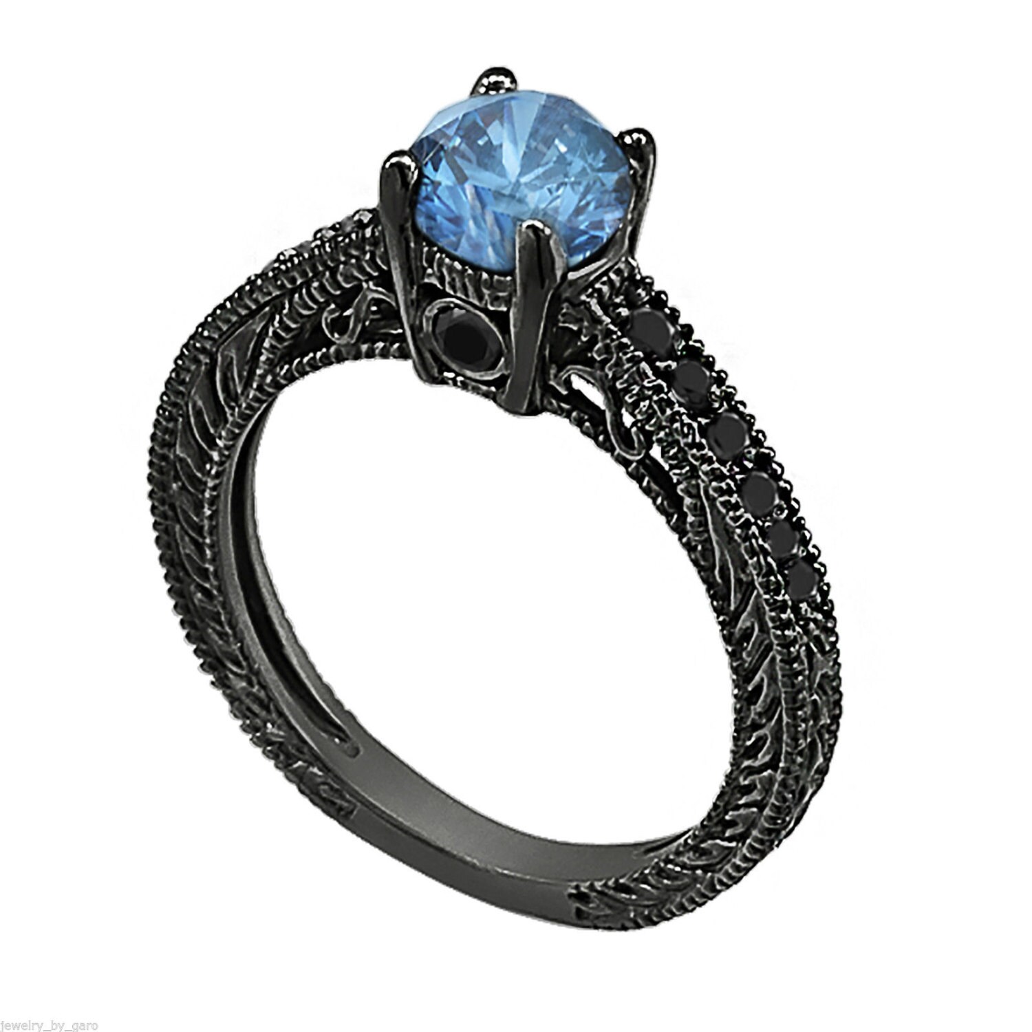Fancy Blue & Black Diamonds Engagement Ring Vintage Style 14K Etsy