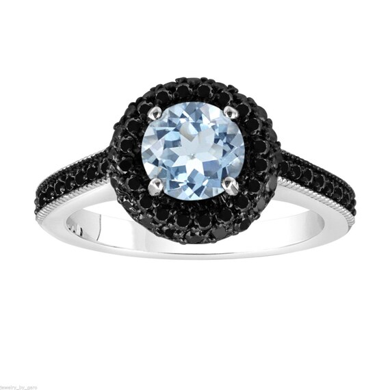 Aquamarine and black diamond best sale ring