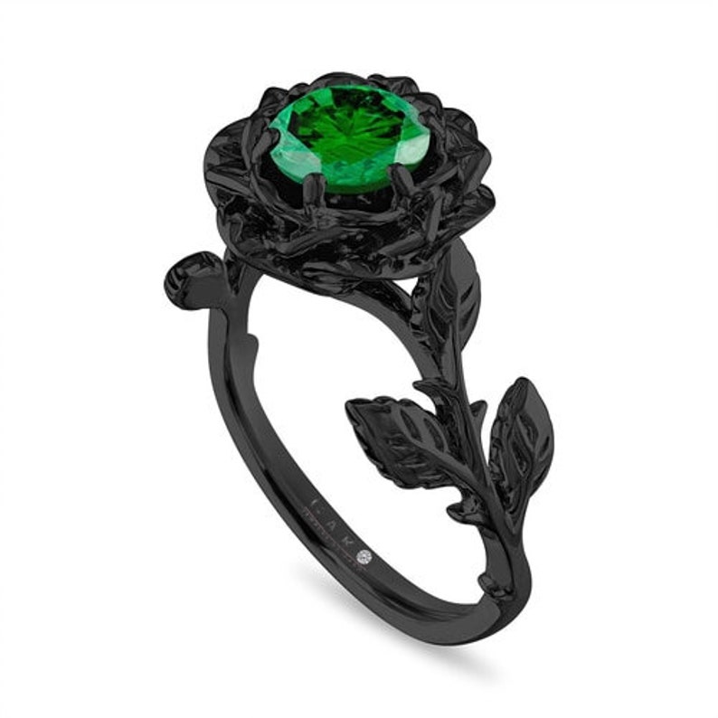 Green Diamond Floral Engagement Ring Rose Flower Ring Unique Etsy