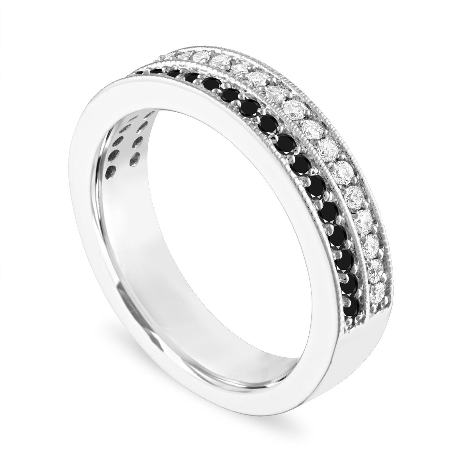Black and White Diamond Wedding Band, 14K White Gold, Platinum ...