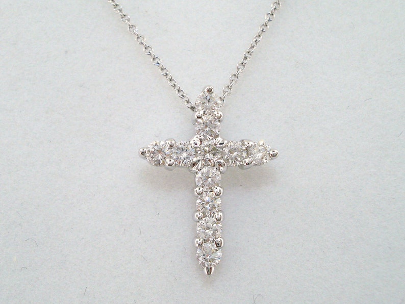 18K White Gold Cross Diamond Pendant Necklace 0.65 Carat - Etsy