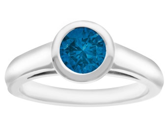 Blue Diamond Solitaire Engagement  Ring 14K White Gold 0.95 Carat SI1 Set HandMade Heavy Ring