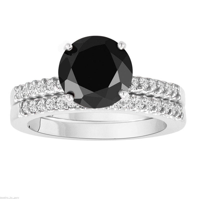 Black Diamond Engagement Ring Set Black Diamond Wedding Rings Etsy