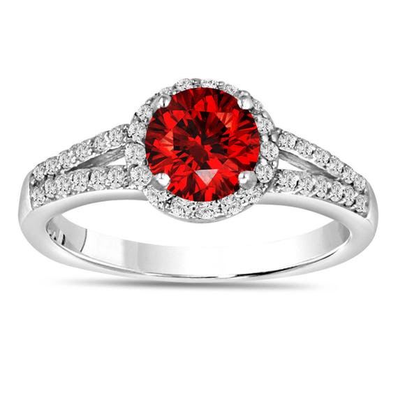 1 Carat Fancy Red Diamond Engagement Ring Halo Engagement Ring