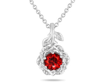 1.00 Carat Red Diamond Floral Pendant Necklace, Platinum , 14K White Gold Or Black Gold Vintage Style Rose Flower Unique Handmade Certified