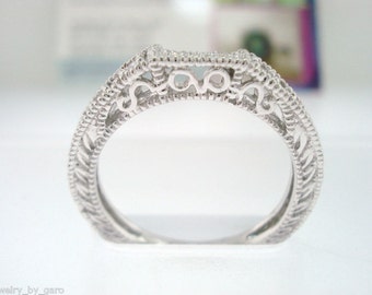 Diamond Wedding Band 14k White Gold, Curve Wedding Band , Diamonds Anniversary Ring, 0.12 Carat handmade Vintage Style