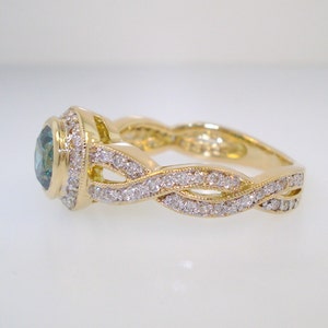 Blue Diamond Engagement Ring Yellow Gold, Halo Engagement Ring, Infinity Bridal Ring, 1.30 carat Micro Pave Set handmade image 2