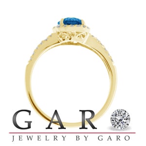 Blue & White Diamonds Engagement Ring 1.34 Carat SI1 14K Yellow Gold HandMade Halo Wedding Ring image 5