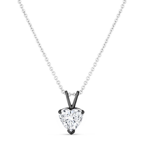 Heart Shaped Diamond Solitaire Pendant Necklace GIA Certified 1.01 Carat 14K White Gold Black Gold or Platinum Handmade Etsy Canada