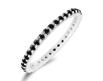 Platinum Black Diamond Eternity Wedding Band, 0.60 Carat Anniversary Ring, Stackable Ring Handmade