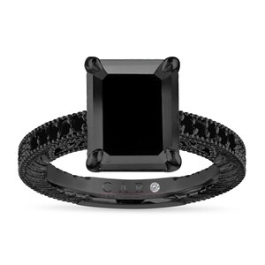 4.50 Carat Emerald Cut Black Diamond Engagement Ring 14K Black Gold Anniversary Ring Vintage Style Unique Certified Handmade
