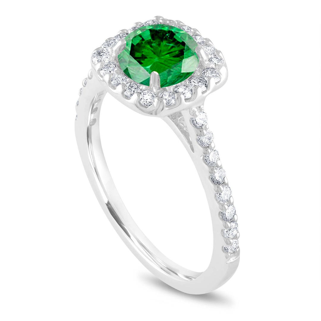 Platinum Green Diamond Engagement Ring: Handmade Cushion Cut Halo, 1.58 ...